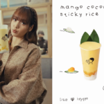 LISA heytea collaboration featuring the Mango Coconut Sticky Rice drink and LISA illustration